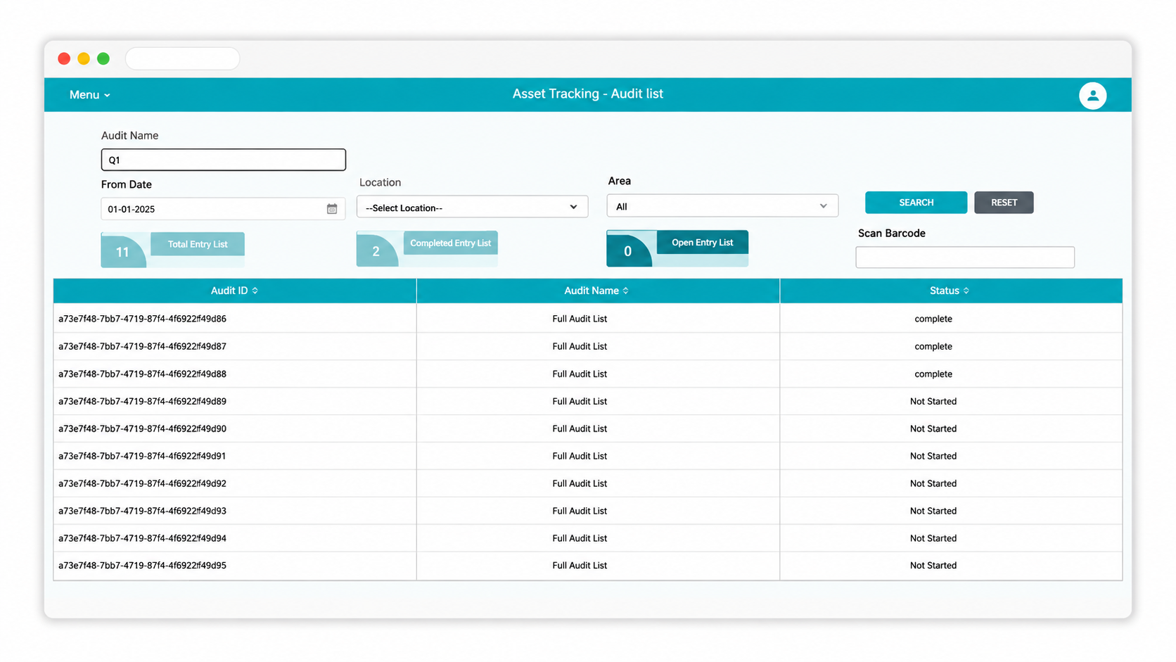 Asset management software screenshot